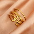 Vintage vergoldeter dreilagiger Blatt- und Perlenring, verstellbarer offener Ring - Gold Dreischichtige Textur (N6725)