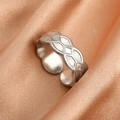 Polierter silberner Ring mit geometrischem Blattmuster und verstellbarem Design - Silber Geometrisch Raute Welle (N6820)