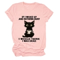 Pink cotton t-shirt featuring a funny black cat print and sarcastic slogan detail - Pink (Black Text)