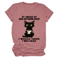 Detail of dry rose pink cotton T-shirt featuring funny black cat and coffee print - Rose Gold (Black Text)