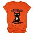 Detail of funny black cat print with text on vibrant orange cotton crew neck t-shirt - Orange (Black Text)