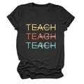 T-shirt en coton gris foncé avec imprimé Teach multicouche et col rond pour femmes - Gris Chiné Noir