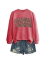 Detail of Teacher leopard print lettering on long sleeve crewneck sweatshirt for women - Red