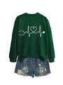 Detail of dark green sweatshirt with white heart stethoscope print and denim shorts - Dark Green (White Print)