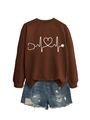 Detail of stethoscope heart print on dark brown crewneck sweatshirt with blue denim shorts - Coffee (White Print)