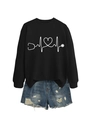 Detail of black sweatshirt with white stethoscope heart print and distressed denim shorts - Black (White Print)
