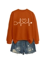 Close-up of orange crewneck sweatshirt with stethoscope heart print and ripped denim shorts - Burnt Orange (White Font)