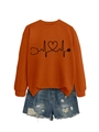 Flat lay of an orange heart stethoscope sweatshirt paired with distressed blue denim shorts - Burnt Orange (Black Font)
