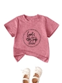 Détail du t-shirt rose pour fille avec imprimé 'Girl's Trip 2026' et texture maille douce - 90cm / Pêche (Impression Noire)