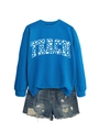 Blue crewneck sweatshirt with TEACH heart print and distressed denim shorts - Lake Blue (White Font)