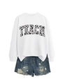 Detail of Teach letter print with black heart pattern on white crewneck sweatshirt - White (Black Font)