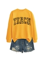 Detail of yellow TEACH sweatshirt with leopard heart print and frayed denim shorts - Yellow (Black Font)