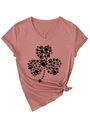 T-shirt rose col en V avec motif trèfle en pattes et détail de nœud latéral chic - Or Rose (Police Noire)