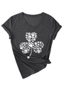 Détail d'un t-shirt gris à col en V avec imprimé trèfle composé de pattes de chien - Gris Chiné (Police Blanche)