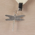 Vintage silver dragonfly tablecloth weight with detailed mesh wings and metal clip - Dragonfly