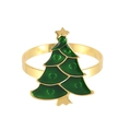 Golden Christmas tree napkin ring with green enamel and star on a white background - Enamel Christmas Tree Style