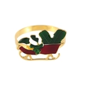 Christmas sleigh napkin ring with red and green enamel on a golden metal base - Enamel Christmas Sleigh Style