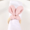 Pink fabric bunny ear napkin ring with natural wooden loop on white linen napkin - Pink Bunny Ear Napkin Ring