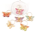Set of 6 colorful butterfly wine glass charms with gradient enamel wings on gold rings - Butterfly Series (Set of 6)