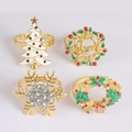 Juego de servilleteros navideños con diseños de árbol, alce, copo y corona de metal - Estilo 3 (Árbol Pintado/Anillo de Alce Dorado/Copo de Nieve con Diamantes/Guirnalda)