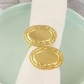 Retro golden oval napkin rings with woven texture on elegant white cloth table setting - Oval Smooth / Gold