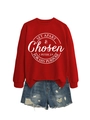 Flat lay set with red crewneck sweatshirt, white letter print and frayed denim shorts - S / Bright Red (White Font)
