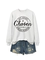 Detail of light grey sweatshirt with printed slogan paired with distressed denim shorts - Off-White (Black Font)