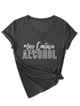 Detail of V-neck grey tee featuring May Contain Alcohol print and stylish front knot - Heater Grey (White Font)