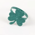 Green shamrock napkin ring with clover shape and textured finish for table setting - Green Glitter Clover