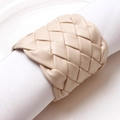 Handcrafted beige woven leather napkin ring for elegant table setting decor - Leather / Beige
