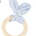 Handmade wooden napkin ring with light blue fabric bunny ears for Easter table decor - Blue Bunny Ear Napkin Ring