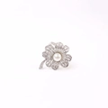 Silver vintage flower napkin ring with layered petals, shimmering crystals and central pearl - Silver Pearl Flower Napkin Ring