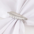 Silver metal feather napkin ring with detailed texture for elegant table decor setting - Feather Style / Silver