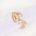 Golden wheat leaf napkin ring with white pearls for elegant wedding table settings - [Matte Gold] Pearl Wheat Ear Napkin Ring
