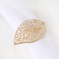 Exquisite gold leaf napkin ring with hollow irregular pattern on a white fabric napkin - [Gold] Hollow Leaf Napkin Ring