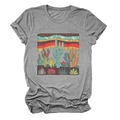 Dettaglio della stampa di cactus del deserto su t-shirt grigia morbida a girocollo - S / Grigio Scuro (Grafica Cactus)