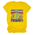 Detail of soft knit fabric on yellow cactus graphic t-shirt with crew neck and print - Yellow (Cactus Graphic)