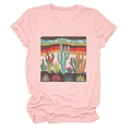 Detail of soft desert cactus print on a pale pink crew neck short sleeve t-shirt - Pink (Cactus Graphic)