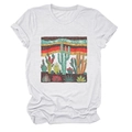 Detail of bohemian desert cactus print on white cotton short sleeve crew neck T-shirt - White (Cactus Graphic)