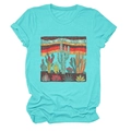 Detailed flat lay of turquoise cactus print t-shirt showing fabric texture and vibrant graphic - Deep Water Blue (Cactus Graphic)