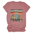 Detail of dusty rose T-shirt showing retro cactus print and rolled sleeve cuffs - Dusty Rose (Cactus Graphic)