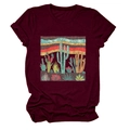 Close-up of stylish desert cactus print on a soft burgundy crew neck short sleeve T-shirt - Wine Red (Cactus Graphic)