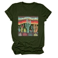 Detail of desert cactus rectangle art print on olive green short sleeve t-shirt fabric - Army Green (Cactus Graphic)