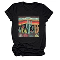 Detailed flat lay of black cotton T-shirt featuring vintage cactus desert print design - Black (Cactus Graphic)