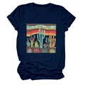 Detail of desert cactus landscape print on a navy blue cotton short sleeve T-shirt - Navy Blue (Cactus Graphic)