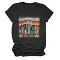 Detailed close-up of cactus graphic print on dark gray round neck short sleeve t-shirt - Heather Gray (Cactus Graphic)