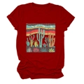 Detailed view of red cotton T-shirt featuring artistic desert cactus and succulent print - Red (Cactus Graphic)