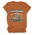 Detail of terracotta desert cactus print on soft cotton blend short sleeve t-shirt - Burnt Orange (Cactus Graphic)