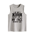 Hellgraues ärmelloses Tanktop mit humorvollem Slogan-Aufdruck für lässigen Tragekomfort - S / Hellgrau