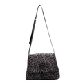 Borsa a tracolla leopardata vintage da donna in tessuto vellutato con fibbia dorata - Marrone